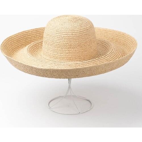 Europe America Fashion Retro Roll-edge Raffia Straw Hat For Women Derbies Femme Cloche Wide Brim Sun Top Hat Catwalk Beach Cap