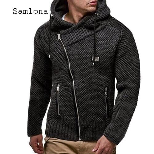 Samlona 2021 Spring Winter Sweater Irregular Zipper Casual Knitwear Plus Size Men Tops Cardigans Knitted Sweater Man 4XL 5XL