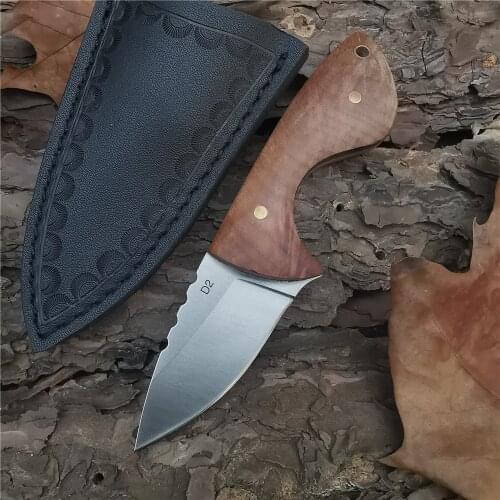 Outdoor Tactical Camping Hunting Survival Pocket Knife Self-Defense Straight Knife Wood Handle D2 Sharp Blade Fixed Blade Knife