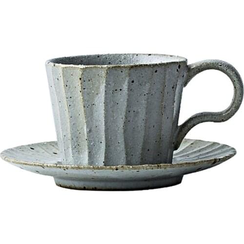 Japanese Vintage Ceramic Coffee Mug Retro Pottery Mug Milk Coffee Cup Saucer Set Breakfast Afternoon Tea Cup Office Travel Gifts