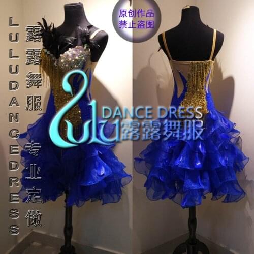 Women Ballroom Salsa Rhythm Latin Rumba Dance Dress US 10 UK 12 Royal Blue dance latin dance dress