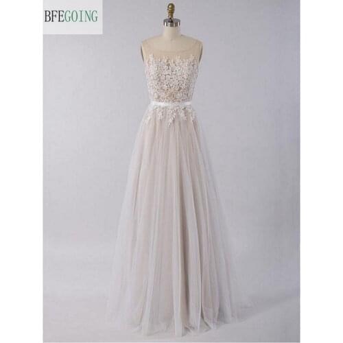 Ivory Tulle Lace Scoop Sleeveless Strapless Floor-Length A-line Wedding dress Custom made