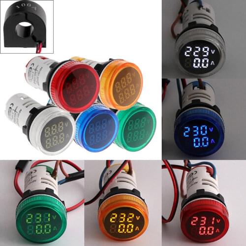 3pcs/Lot 2in1 22mm AC50-500V 0-100A Amp Voltmeter Ammeter Voltage Current Meter With CT Au23 5 colors red/green/blue/orange/whit