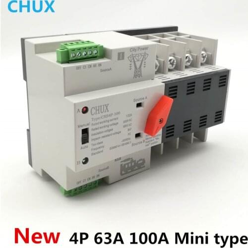 Mini ATS Automatic Transfer Switch 100A 4P Electrical Selector Switches Dual Power Switch Din Rail Type