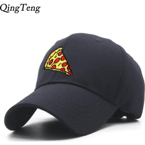 100% Cotton Pizza Embroidery Mens Baseball Caps Brand Cheap Pink Casual Sun Snapback Hats Unisex Adjustable Cap Women