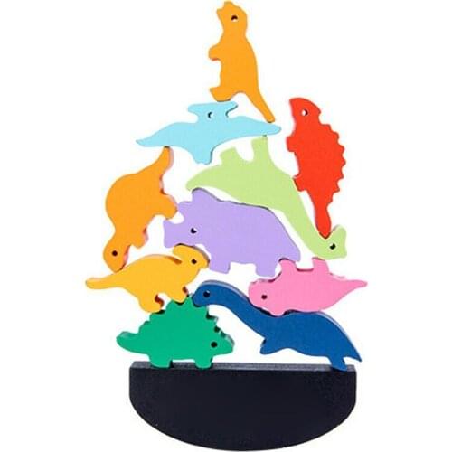 Children Montessori Wooden Animal Balance Blocks Board High Educational Toy Games Boys Building Wood Stacking Block Dinosau F7Z7