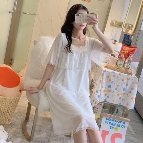 Gauze Princess Nightdress Womens Summer Short Sleeve Fashion Fresh Nightgown Sexy Home Skirt Nightwear Autumn Female Sleepwear