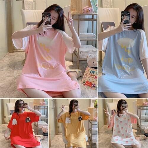 Bathrobe home service loose short sleeve cotton 2020 new summer cute ladies thin nightdress Korean cartoon пижама