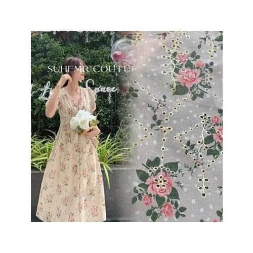 2020 New Cotton Embroidery Rose Print Hollow Perforated Lace Womens Dress Fabric