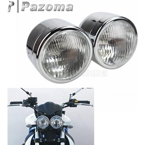 Chrome Street Bikes Twin H4 12V Dominator Dual Headlight Motorbike Double Headlamp Lights for Suzuki DR RM 2SV650 GSF600 CB75