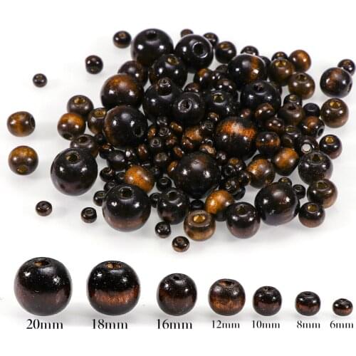 10~300pcs Brown Natural Wooden Beads 6/8/10/12/20MM Round Loose Wood Beads For Jewelry Makeing Bracelet DIY Accessories