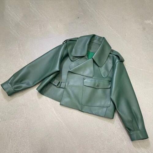 Jacket Leather Genuine Short Length New Fashion Women Coat Spring Plus Size Soft Sheepskin Solid Color Big Pocket Female Clothes