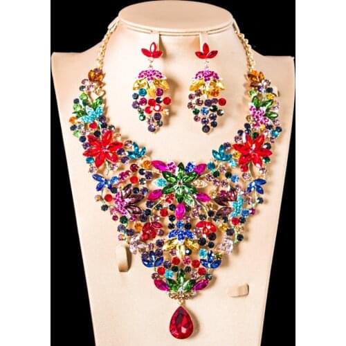 LAN PALACE wedding jewelry sets for women engagement necklace and earrings glass sets for party free shipping