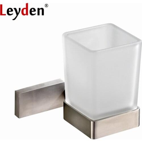Leyden Square Toothbrush Tumbler Holder Modern Brushed Nickel Stainless Steel Cup Holder with Glass Cups Bathroom Accessories