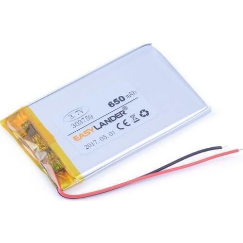 303759 3.7V 650mAh li Polymer Li-ion Battery For CarCam F2000LHD DVR GPS Portable DVD phone E-book MP4 MP5 033759