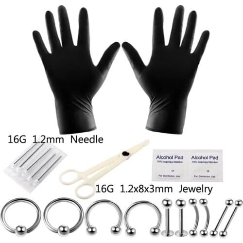 SaYao 1 Set Body Piercing Kit Set Eyebrow Jewellery Labret Nipple Nose Studs Rings Tools Pliers Forceps Piercing Needles
