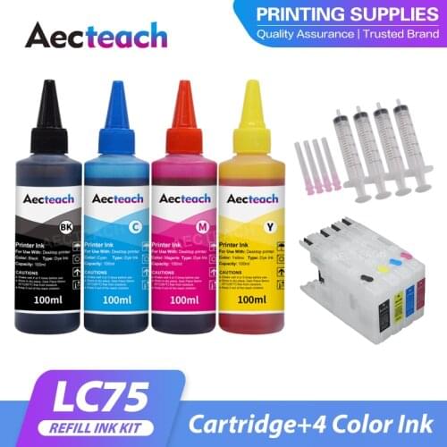 Aecteach new 4×100ml Bottle Ink Refill Kits For LC71 LC75 LC79 LC450 Cartridge For Brother MFC J6510DW J6710DW J6910DW J5910DW