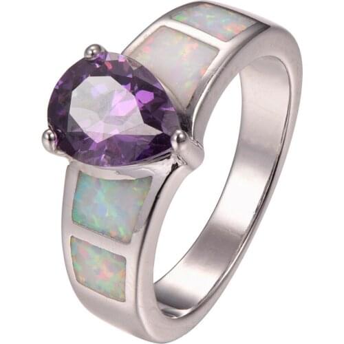 New Arrival Purple Crystal Zircon With White Fire Opal 925 Sterling Silver Ring Size 6 7 8 9 10 R1355
