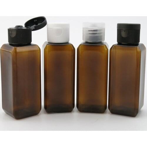 New 100 X 50ML Amber Plastic Hair Shampoo Bottle With Flip Top Cap, 50CC Small Square Skin Care Container