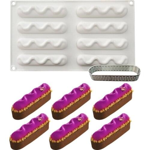 Nowey Dessert Silicone Mold Cake Decorating Tools Mold 8 Holes Wave Oval Curved Molds For Baking Mould Mousse Chocolate Tools