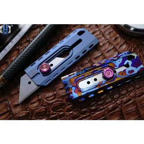 Titanium Alloy Wall Paper Cutter Titanium Material Baked Blue Color EDC Utility Knife Precision CNC Production