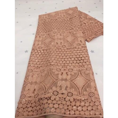 Orange African Lace Fabric 2021 High Quality Embroidered Sequin Guipure Mesh French Nigeria Lace Fabric Wedding Dress VXZ4984