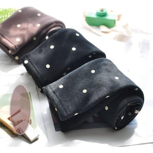 2-10 Years Toddler Girls Leggings Autumn Winter Baby Kids Dots Plus Velvet Warm Pants Girls Cute Thicekn Skinny Legging Trousers