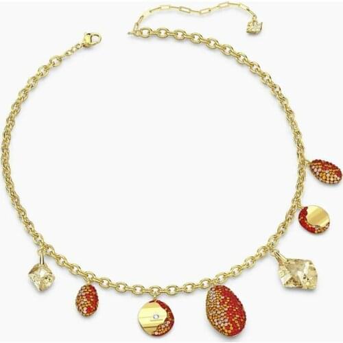 Brand 1:1 Austrian Crystal Gradient Red Crystal Pendant Necklace Exaggerated Geometric Shapes Ladies Silver Jewelry