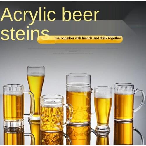1pcs Transparent Acrylic Craft Beer Mug Thick and Drop Resistant Plastic with Handle Bar Night Gear Restaurant Draft Beer Mug