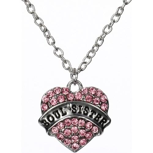 SOUL SISTER Crystal Love Heart Necklace For Best Friends Gifts Pendant Necklace Chain Women Friendship Famale Jewelry Sis