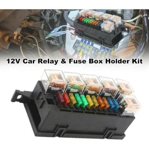 12V Car Truck Tractor Relay & Fuse-Block Box Holder with 11PCS Blade-Fuse 6X Relay