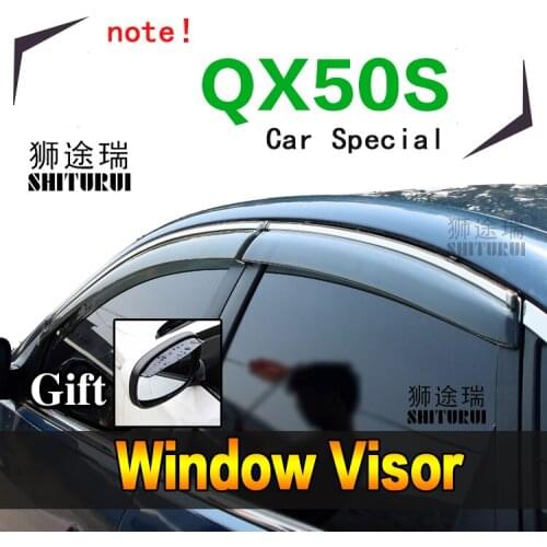 SHITURUI Window Visor Vent Sun Rain Deflector Guard For Infiniti QX50S 2014-2016 14-16 Black stainless steel Car Special