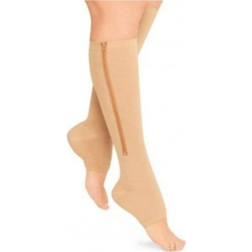 New Women Zipper Compression Socks Zip Leg Support Knee Sox Open Toe Sock S/M/XL