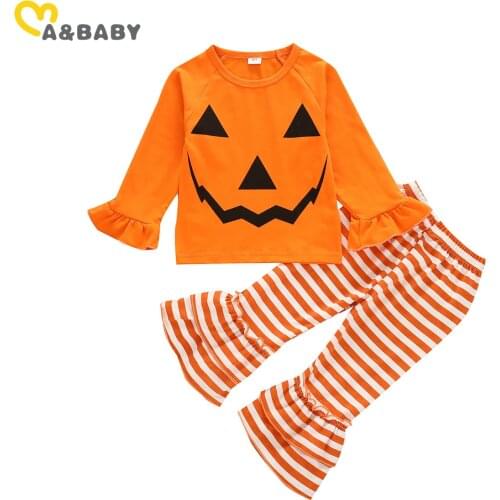 Ma&Baby 1-5Y Toddler Baby Kid Girl Halloween Clothes Set Long Sleeve Pumpkin T shirt Pants Headband Party Costumes Outfits
