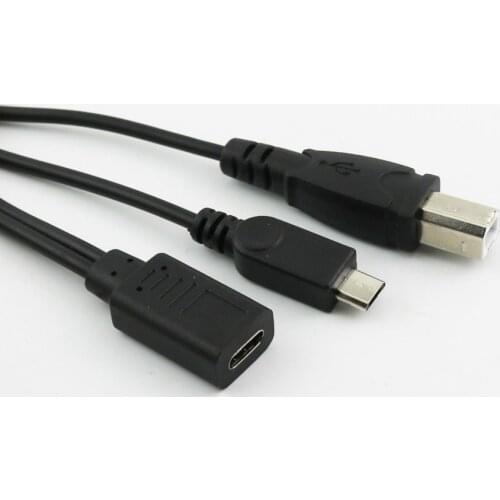 10x USB 3.1 Type C Female to Micro Male and USB 2.0 B Male Plug Data Charging Y Splitter Connector Cable 30cm/1ft