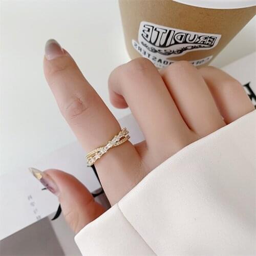 2021 New Fashion Simple Delicate Womens Crystal Ring Elegant Personality Zircon Lndex Finger Cross-Opening Adjustable Jewelry