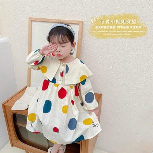 2021 Toddler Girl Dress Spring Autumn Girl Long-Sleeved Dress Childrens Casual Colorful Polka Dot Printed Birthday Party Dress