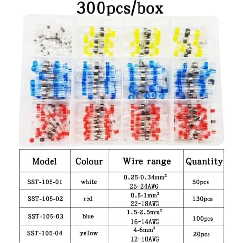 300pcs Solder Seal Wire Connectors Heat Shrink Butt electrical waterproof car Kit Sleeve Connect Insulated tube para terminal