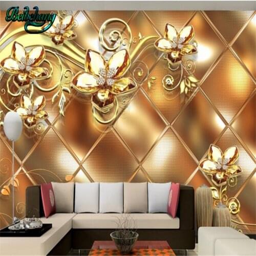 Beibehang High-end atmosphere gold 3D jewelry diamond TV background wall custom wallpaper mural decoration