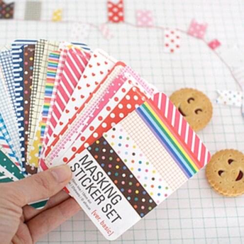 4patterns kraft bag packing scrapbooking sticker strip check round shape die cuttings masking sticker