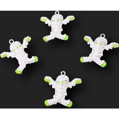 5pcs Silver Plated Enamel Bandaged Mummy Pendants Hip Hop Necklace Earring Accessories DIY Charms Jewelry Crafts Making 28*27mm