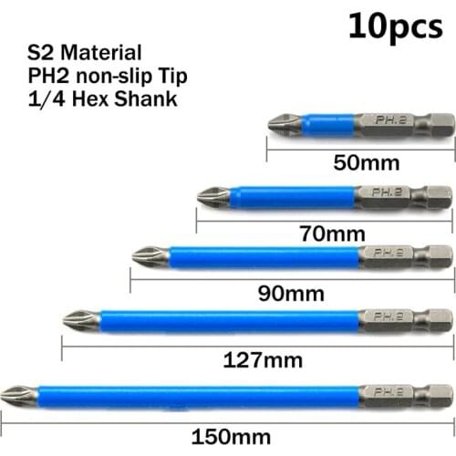 50/70/90/127/150mm Cross non-slip drill bits batch Head PH2 Screwdriver Set Strong Magnetic Wind Batch Head screwdriver Bits