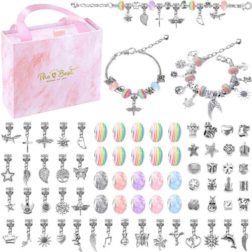 74PCS Girls Bracelet Making Kit 3 Bracelets Beads Pendants Jewelry Craft DIY Kit with Gift Box for Girls Birthday Christmas Gift