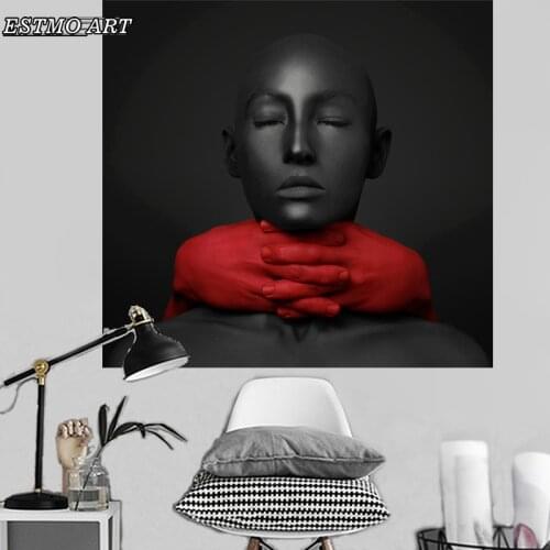 African Art Black and Red Woman Canvas Painting Bedroom Europe Office Room Decoration Figure Wall Prints