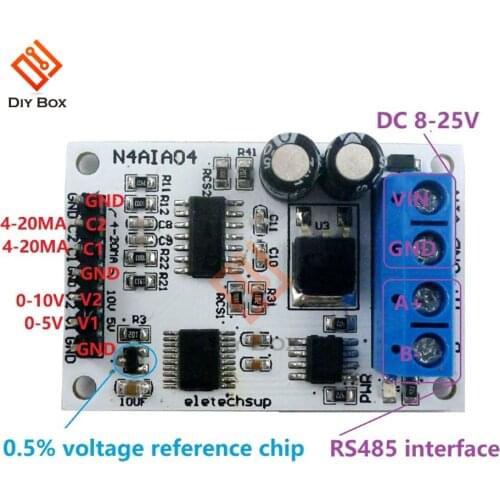 4-20MA RS485 Voltage Current Analog Collector Acquisition ADC Modbus RTU 03 06 Electric Components