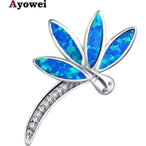 Ayowei Dragonfly desgin for women Blue Fire Opal Silver Stamped fashion jewelry Necklace Pendants OP809A