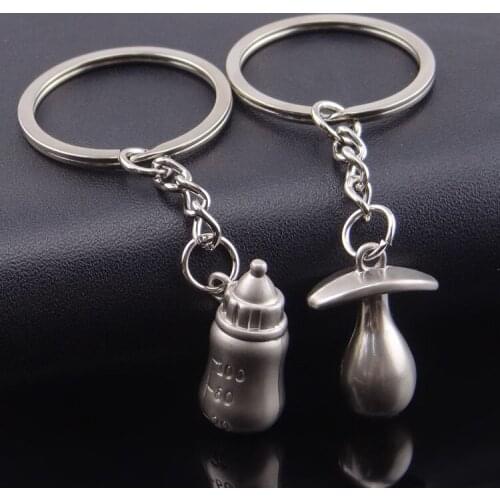 FREE SHIPPING by FEDEX 100pairs/lot Wholesale Zinc Alloy Nursing Bottle Keychain Metal Bottle Keyring For Wedding Gift
