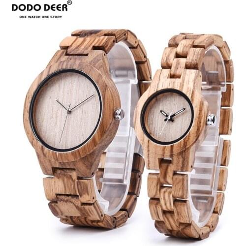 DODO DEER Women Wood Watch Zebra Wooden Timepieces Turquoise Men Couple Watches Lovers Gifts Relogio Masculino A06 DropShipping