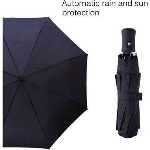 Black Automatic Umbrella 8 Ribs Parasol Strong Windproof Waterproof Rainy Umbrella Anti-UV Sun Umbrella For Men Women