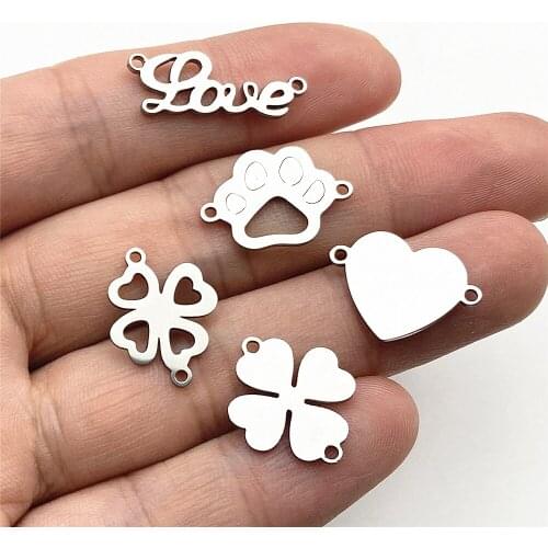 DIY 100% Stainless Stell Pet Footprint Pendant 10pcs lOVe mY Dog Fashion Charms Bracelet Pet findings Diy Jewelry Making